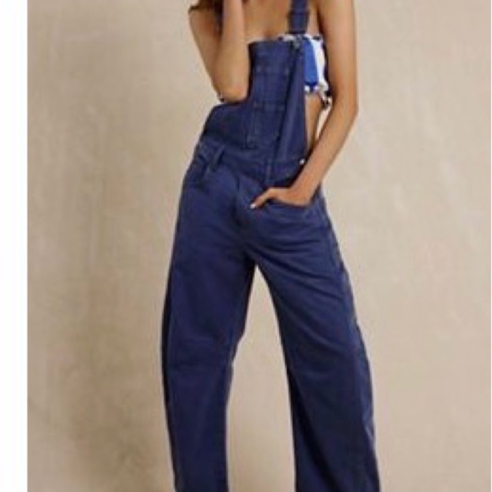 Women's Blue Denim good luck barrel Overalls nwt